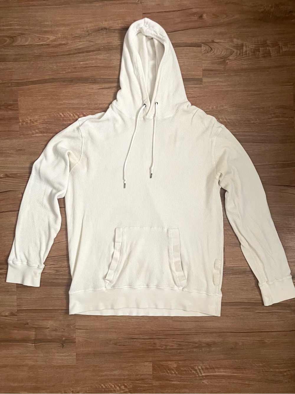 Sean John Waffle Knit Thermal Hoodie Mens Size XL Cream Pullover Y2K Rap
